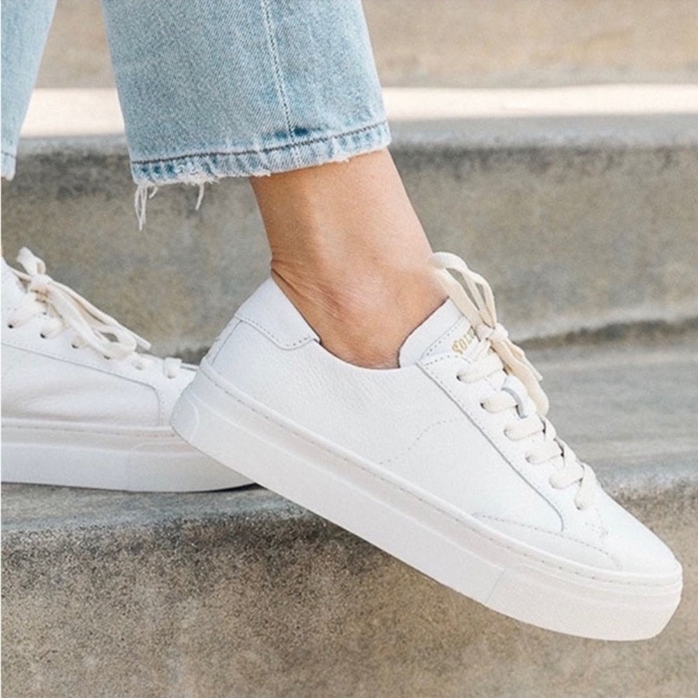 Soludos the Ibiza white platform shoe leather sneakers size‎ 7